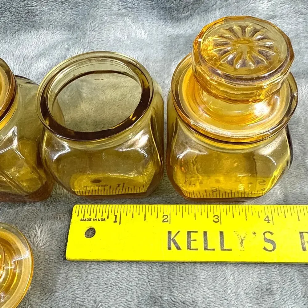 Vintage Lot of 5 Wheaton Amber Glass Spice Jars Shaker Inserts 3 Inch Original